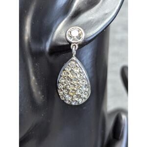 Swarovski Earrings, Pavé Crystals, Teardrop Dangle, Silver-tone, Safety Back